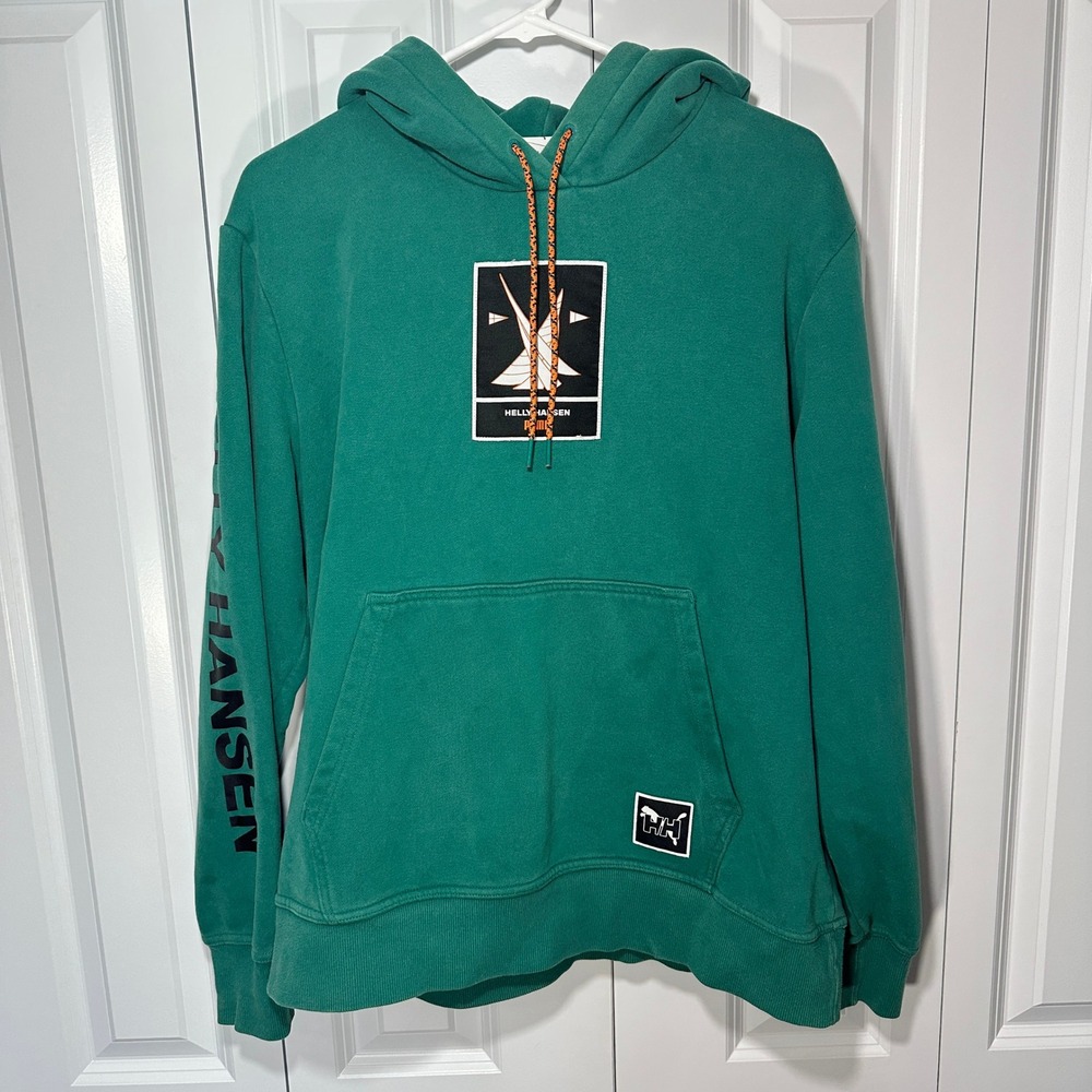 Puma X Helly Hansen Hoodie Mens Medium Green Graphic Pullover Fleece Collab Gorp